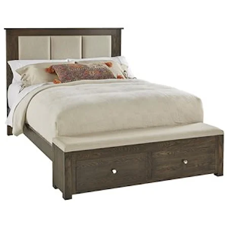 Queen Multi Panel Fabric Bed with Storage Footboard